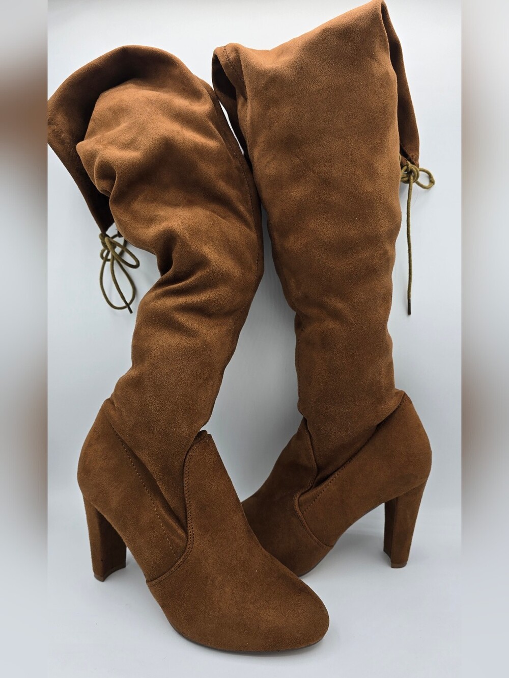 Ollio - Brown Over-The-Knee Faux-Suede High-Heel Boots
